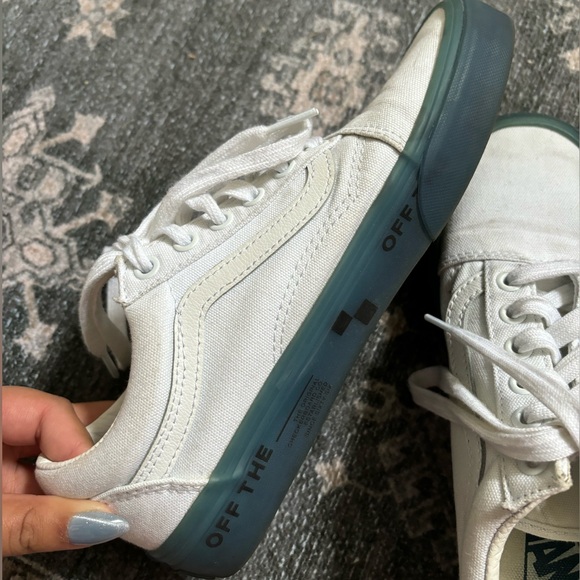 White Vans with Blue Rubber Soles - Picture 1 of 8